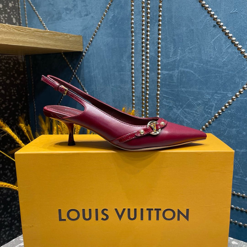 LOUIS VUITTON HIGH HEEL 55 MM SLINGBACKS IN JAM RED SHEEPSKIN