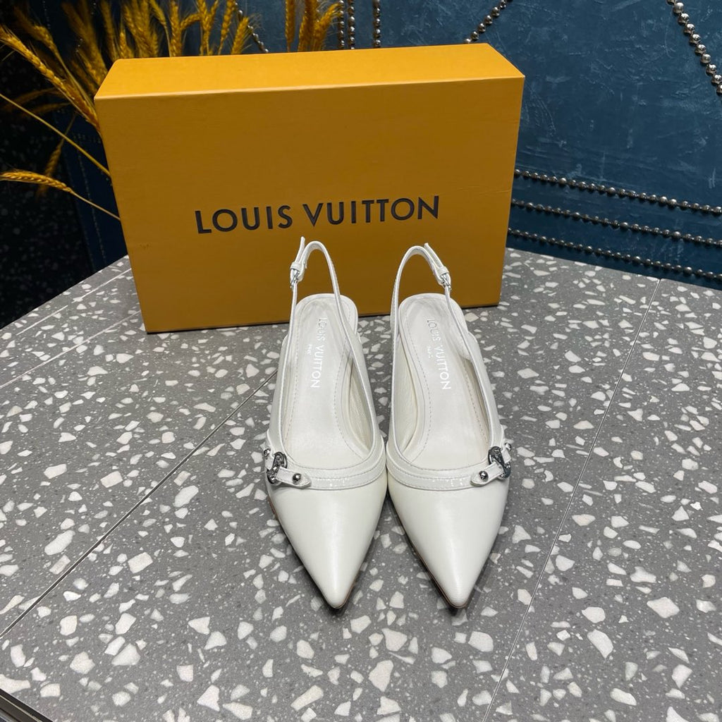 LOUIS VUITTON HIGH HEEL 55 MM SLINGBACKS IN WHITE SHEEPSKIN