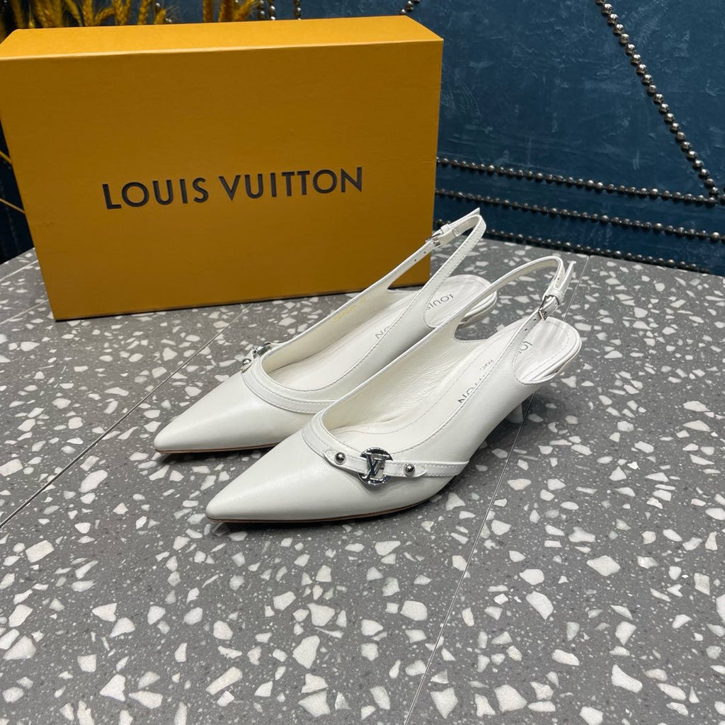 LOUIS VUITTON HIGH HEEL 55 MM SLINGBACKS IN WHITE SHEEPSKIN