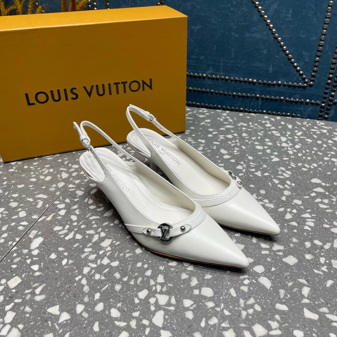 LOUIS VUITTON HIGH HEEL 55 MM SLINGBACKS IN WHITE SHEEPSKIN