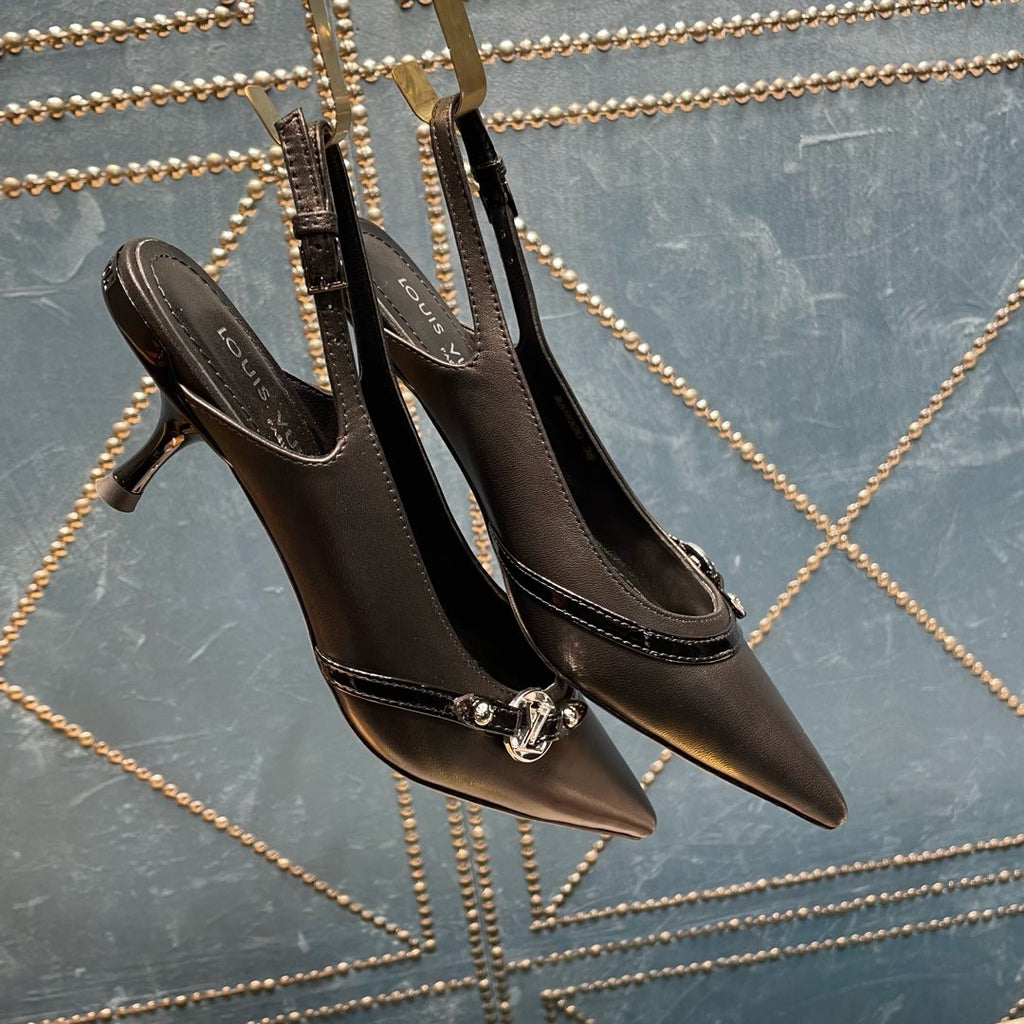 LOUIS VUITTON HIGH HEEL 55 MM SLINGBACKS IN BLACK SHEEPSKIN