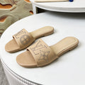 LOUIS VUITTON FLAT SLIDE IN BISQUE BEIGE LAMBSKIN WITH RHINSTONES
