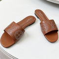 LOUIS VUITTON FLAT SLIDE IN BRONZE BROWN LAMBSKIN WITH RHINSTONES