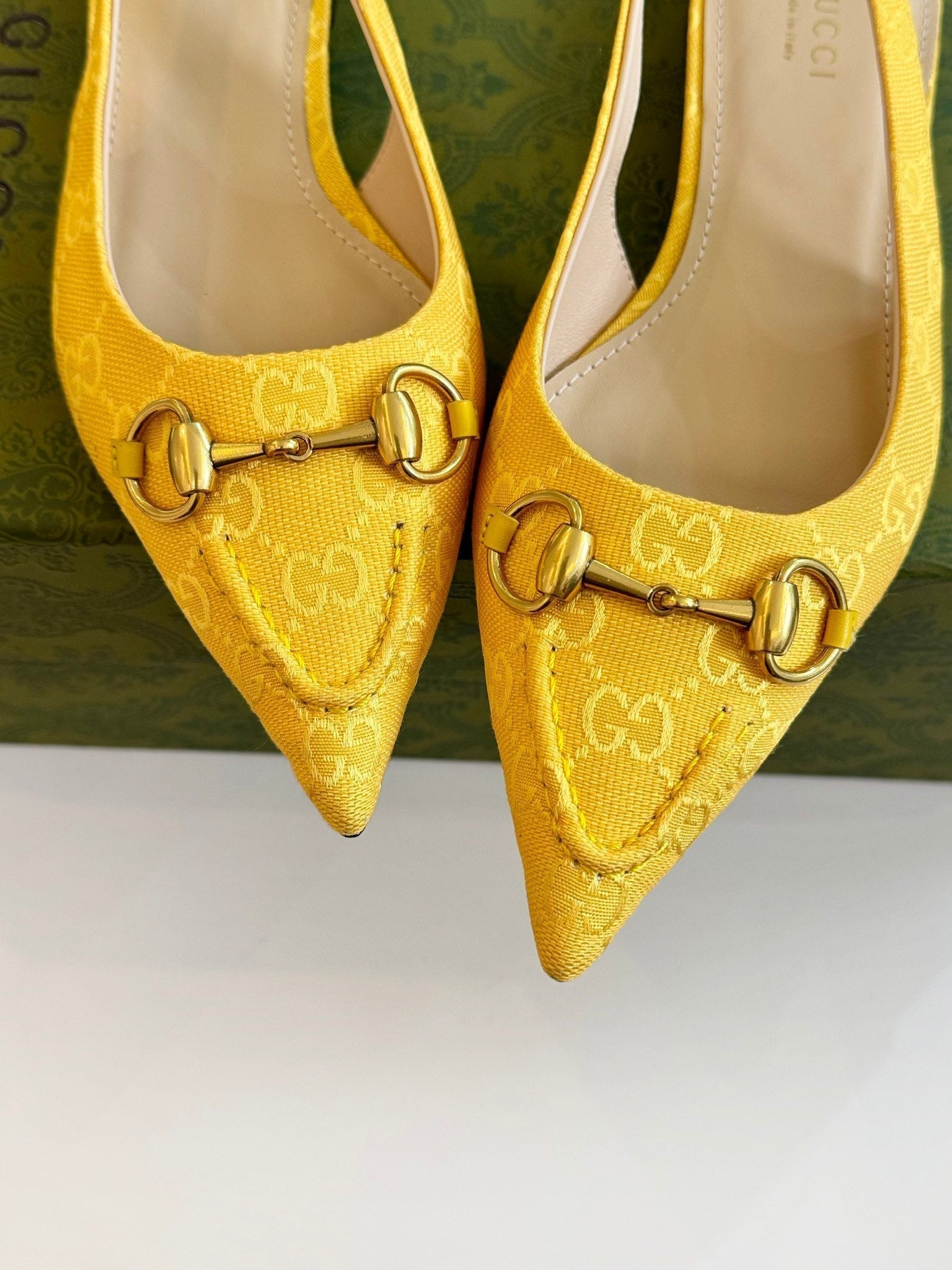 GUCCI HORSEBIT SLINGBACK BALLET FLAT LEMON CANVAS