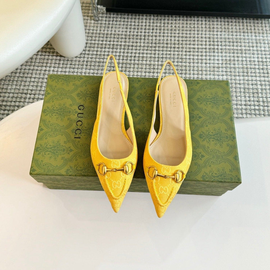 GUCCI HORSEBIT SLINGBACK BALLET FLAT LEMON CANVAS