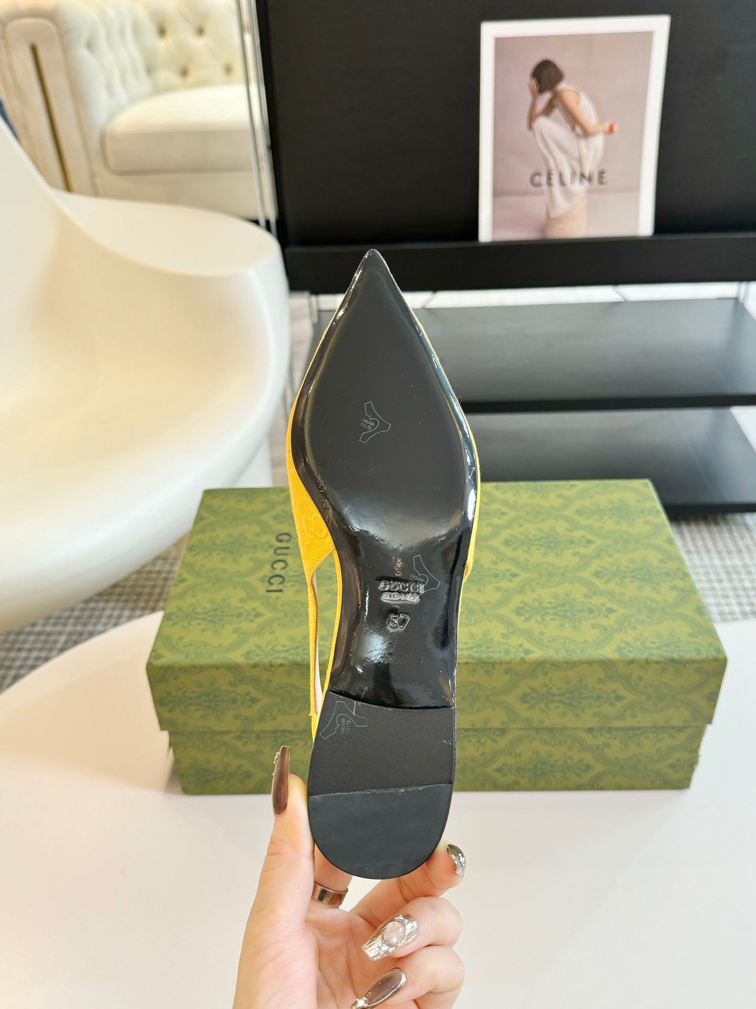 GUCCI HORSEBIT SLINGBACK BALLET FLAT LEMON CANVAS