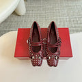 GUCCI RIVETS BALLET FLAT GARNET HORIZONTAL STRAPS LAMBSKIN