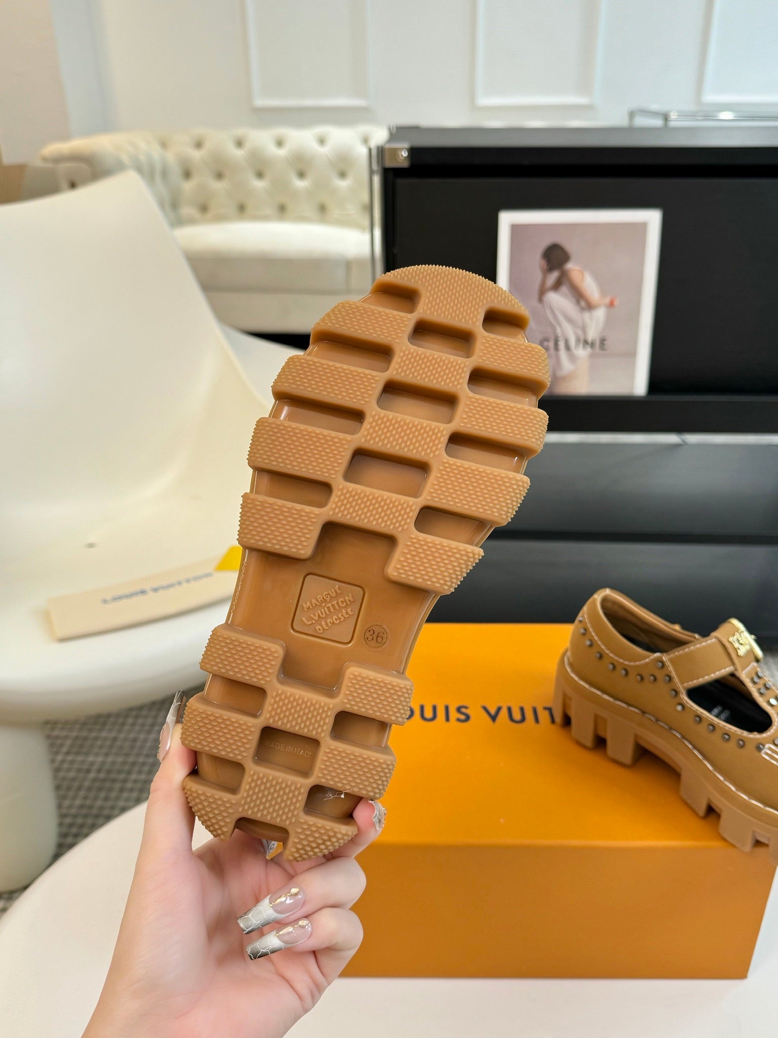 LOUIS VUITTON LV CHECKER MARY JANE IN PEANUT BROWN CALFSKIN