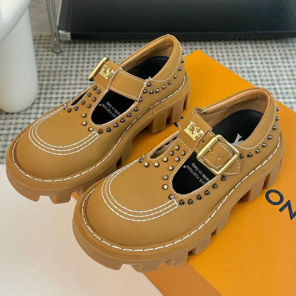 LOUIS VUITTON LV CHECKER MARY JANE IN PEANUT BROWN CALFSKIN