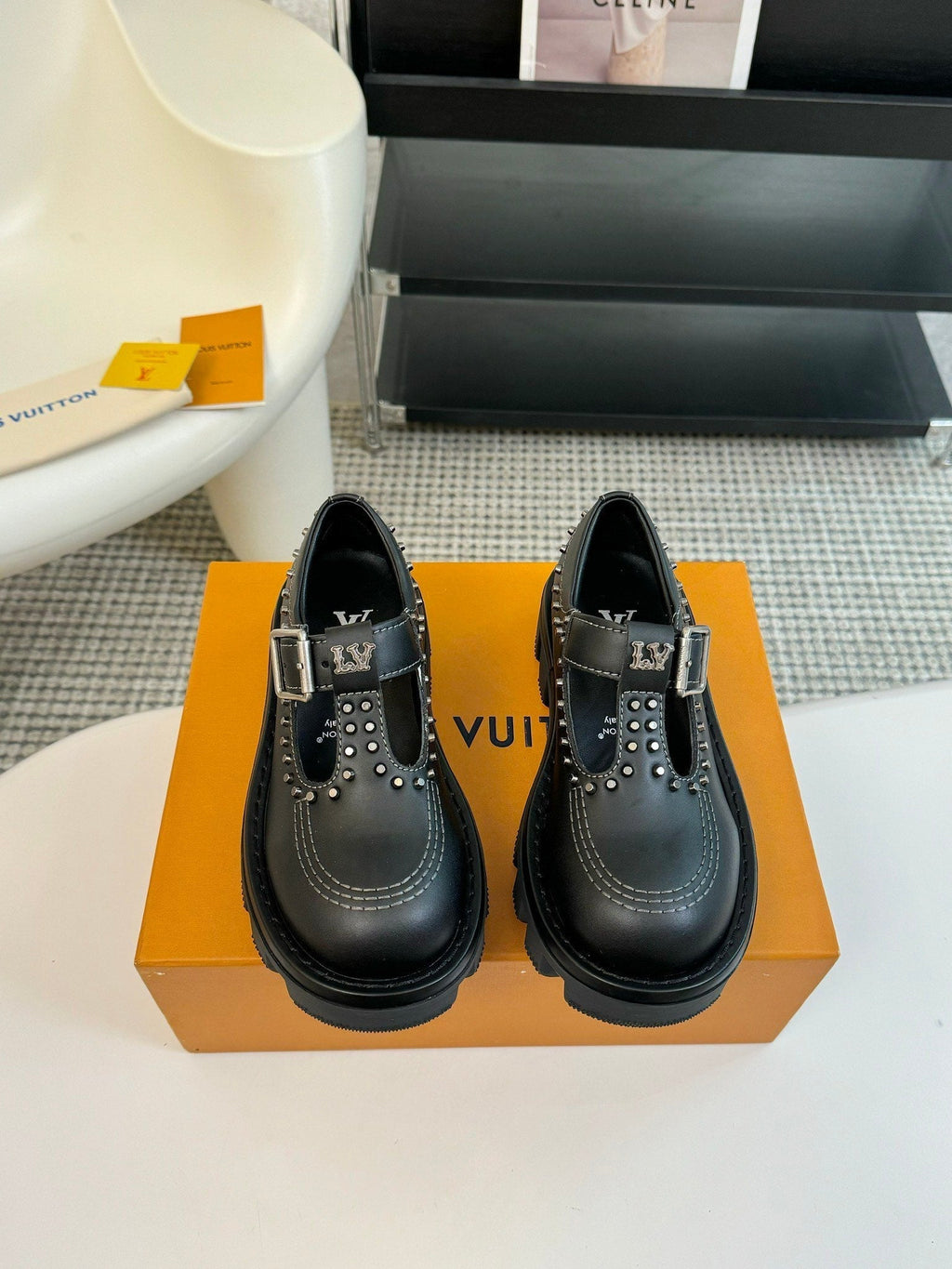 LOUIS VUITTON LV CHECKER MARY JANE IN BLACK CALFSKIN