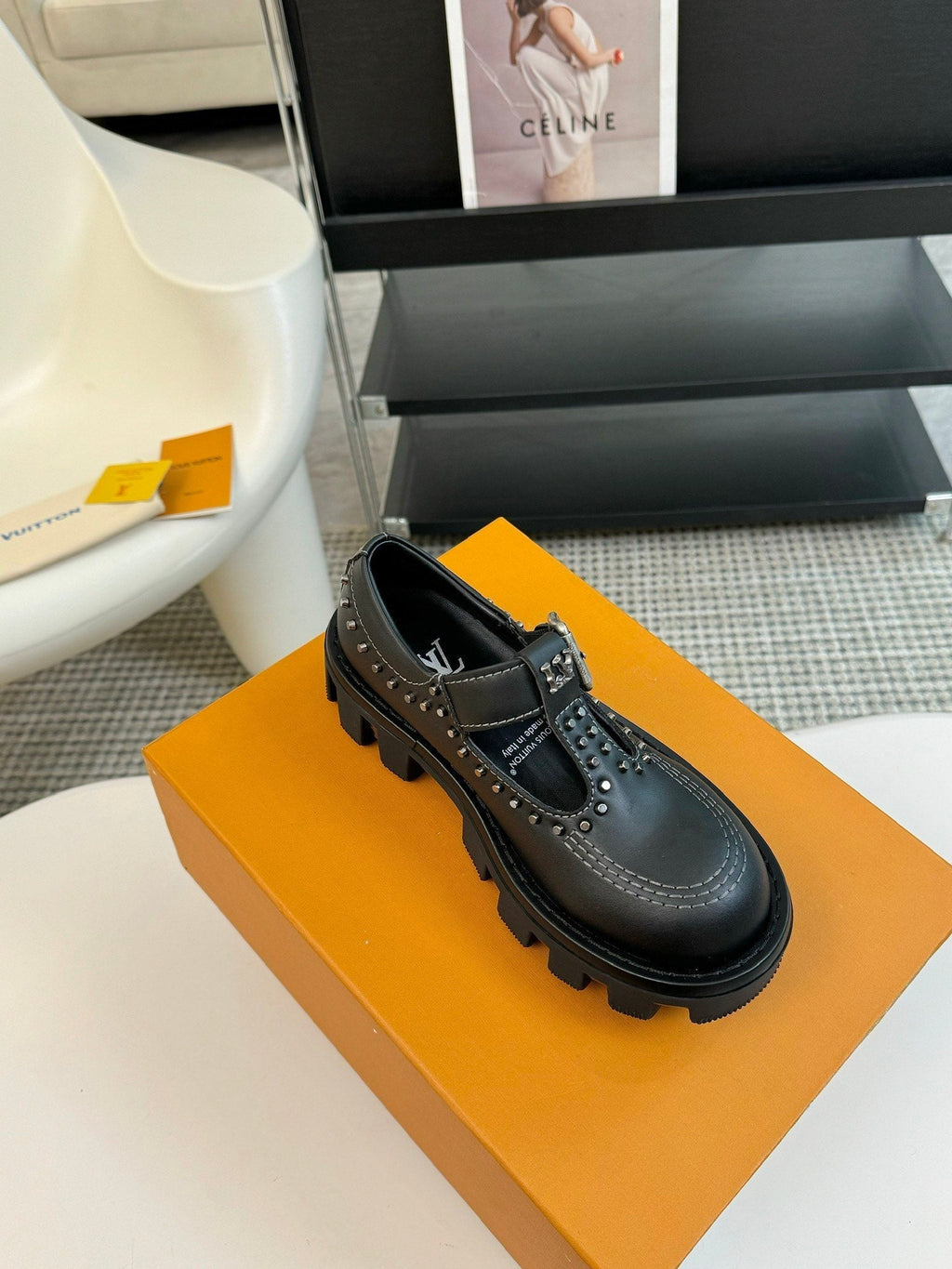 LOUIS VUITTON LV CHECKER MARY JANE IN BLACK CALFSKIN
