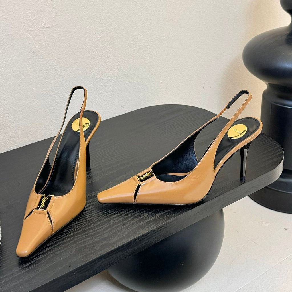 LOUIS VUITTON BABYLONE BRETEUIL SLINGBACK 85 MM PUMPS IN PEANUT BROWN SMOOTH LEATHER