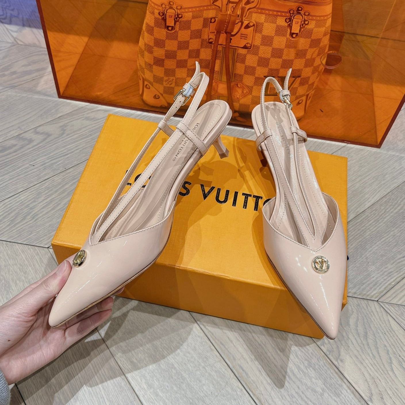LOUIS VUITTON LV LOW HEEL SLINGBACK BEIGE