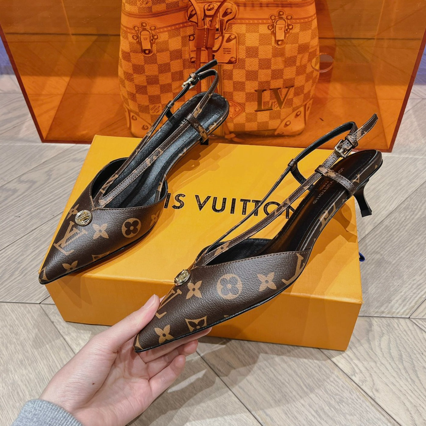 LOUIS VUITTON LV LOW HEEL SLINGBACK MONOGRAM CANVAS