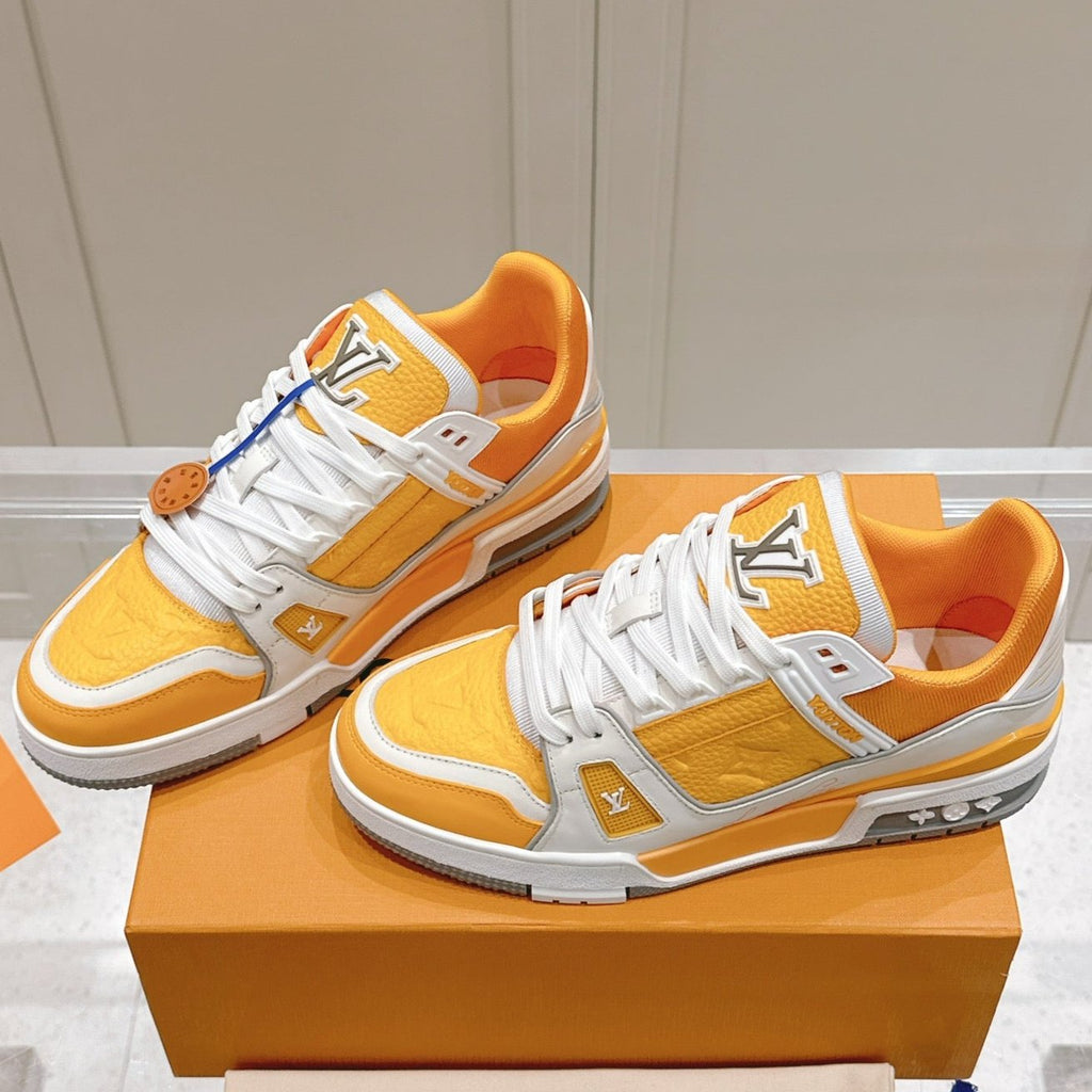 LOUIS VUITTON LV TRAINER SNEAKER IN SAFFRAN YELLOW GRAINED CALFSKIN