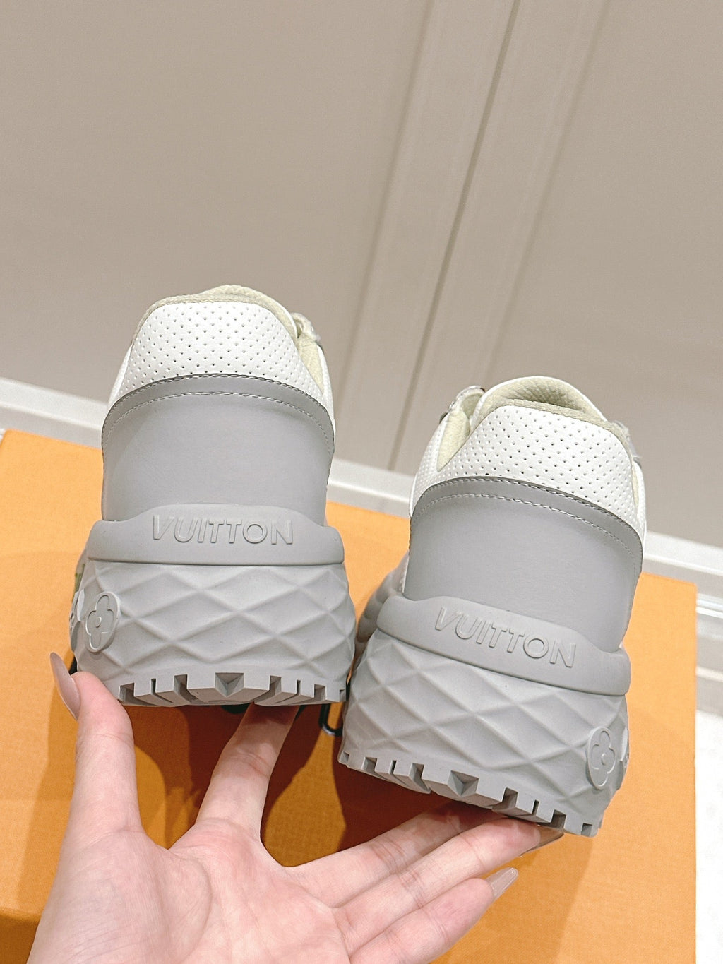 LOUIS VUITTON RUN AWAY SNEAKER IN DOVE GRAY MIX WHITE CALFSKIN