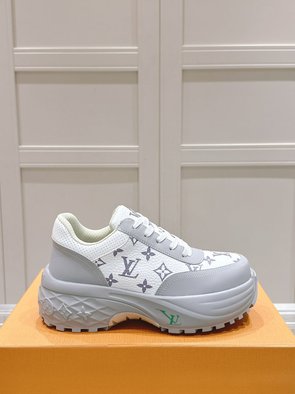 LOUIS VUITTON RUN AWAY SNEAKER IN DOVE GRAY MIX WHITE CALFSKIN