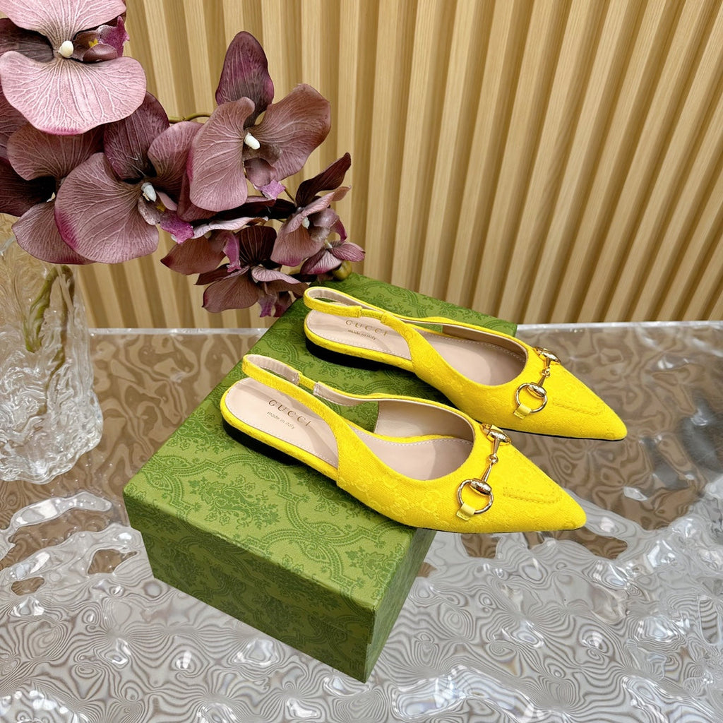 GUCCI WOMEN'S SLIDE SANDAL WITH CROSS LEMON CANVAS