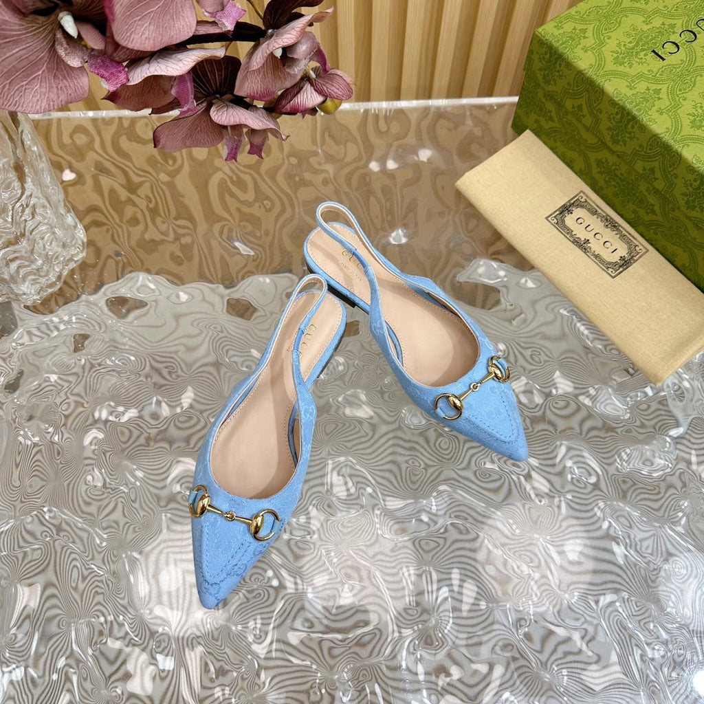 GUCCI WOMEN'S SLIDE SANDAL WITH CROSS SKY CANVAS