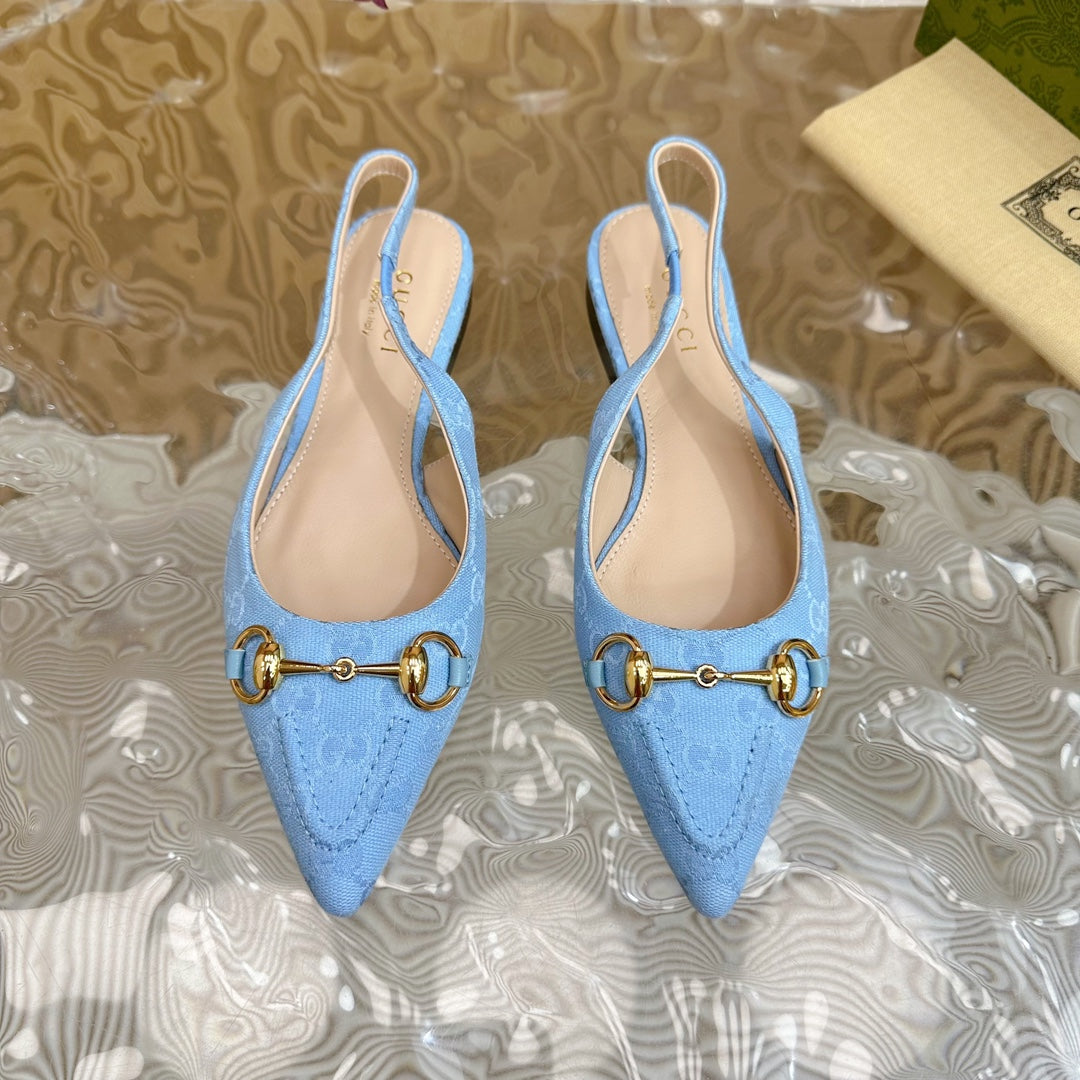 GUCCI WOMEN'S SLIDE SANDAL WITH CROSS SKY CANVAS