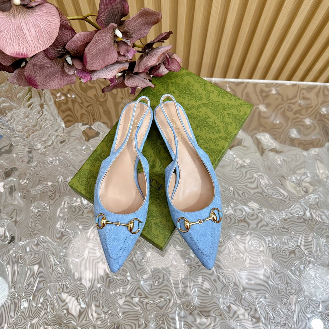 GUCCI WOMEN'S HORSEBIT SLINGBACK PUMP SKY CANVAS