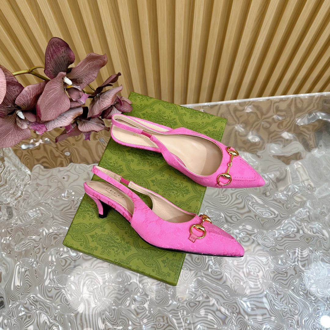 GUCCI WOMEN'S HORSEBIT SLINGBACK PUMP BRIGHT PINK CANVAS