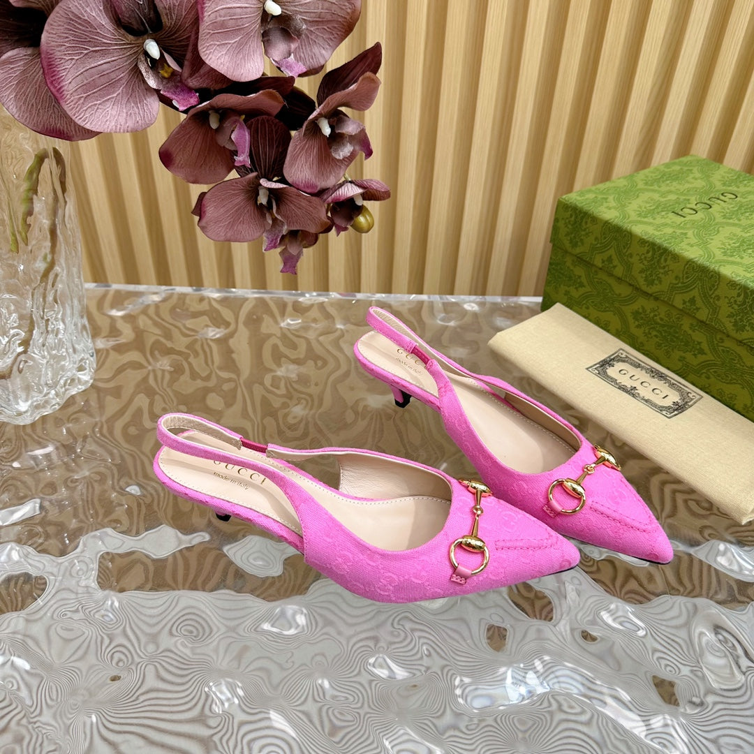 GUCCI WOMEN'S HORSEBIT SLINGBACK PUMP BRIGHT PINK CANVAS