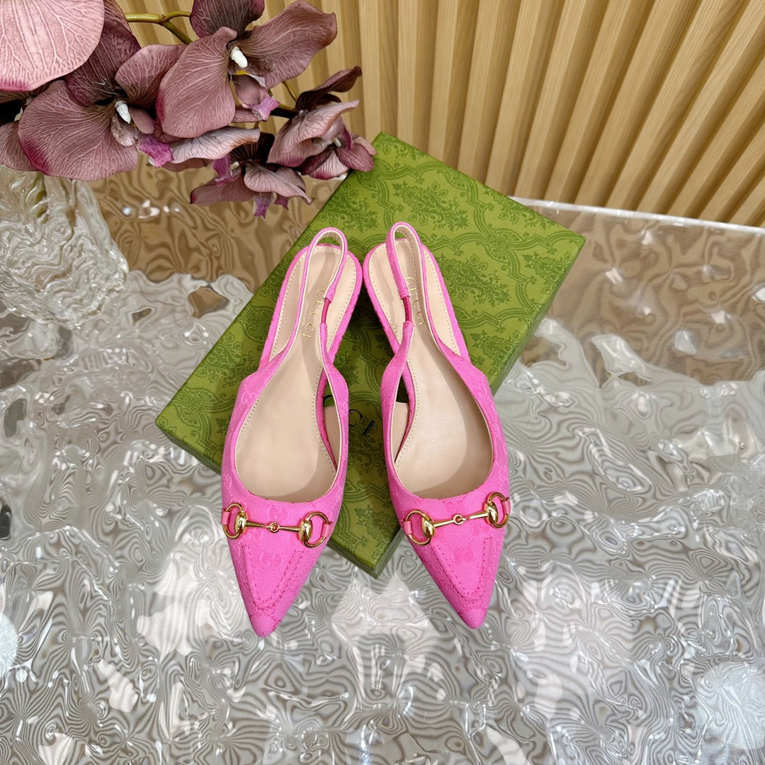 GUCCI WOMEN'S HORSEBIT SLINGBACK PUMP BRIGHT PINK CANVAS