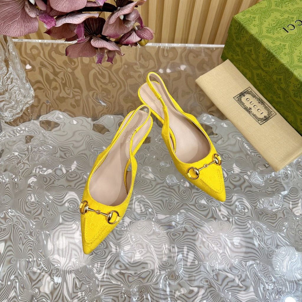 GUCCI WOMEN'S HORSEBIT SLINGBACK PUMP LEMON CANVAS