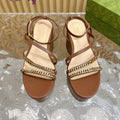 GUCCI PLATFORM SANDAL CARAMEL CALFSKIN WITH CHAINS