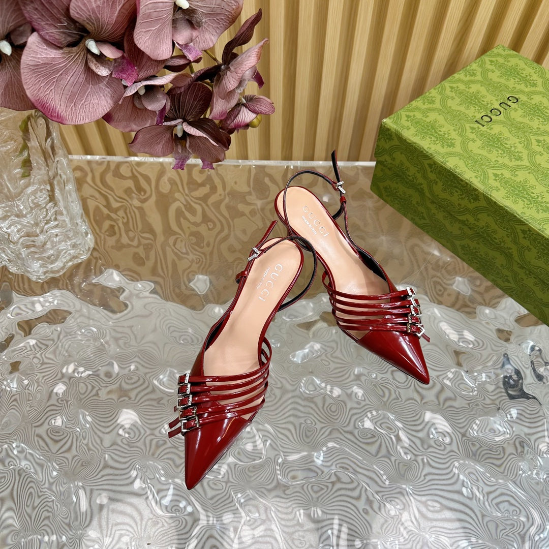 GUCCI SLINGBACK PUMP 6 CM IN BLOOD RED GLOSSY CALFSKIN