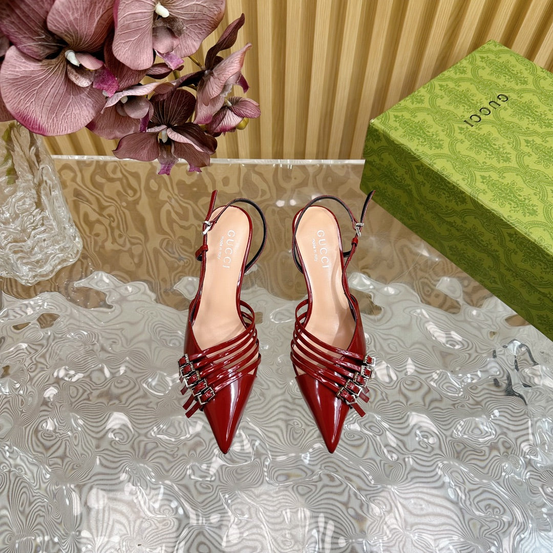 GUCCI SLINGBACK PUMP 6 CM IN BLOOD RED GLOSSY CALFSKIN