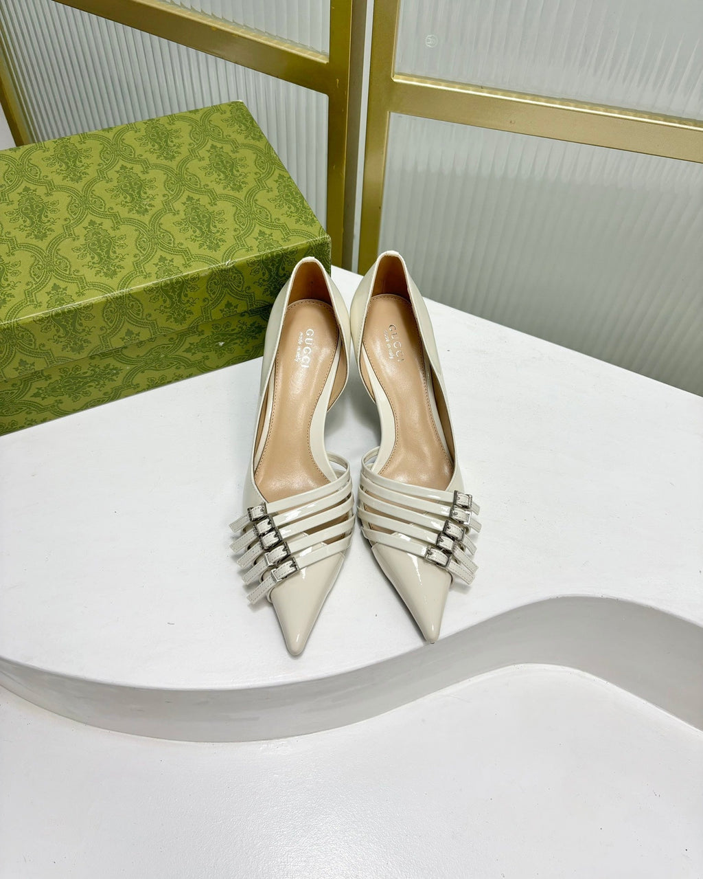 GUCCI HIGH PUMP 6 CM IN WHITE CALFSKIN