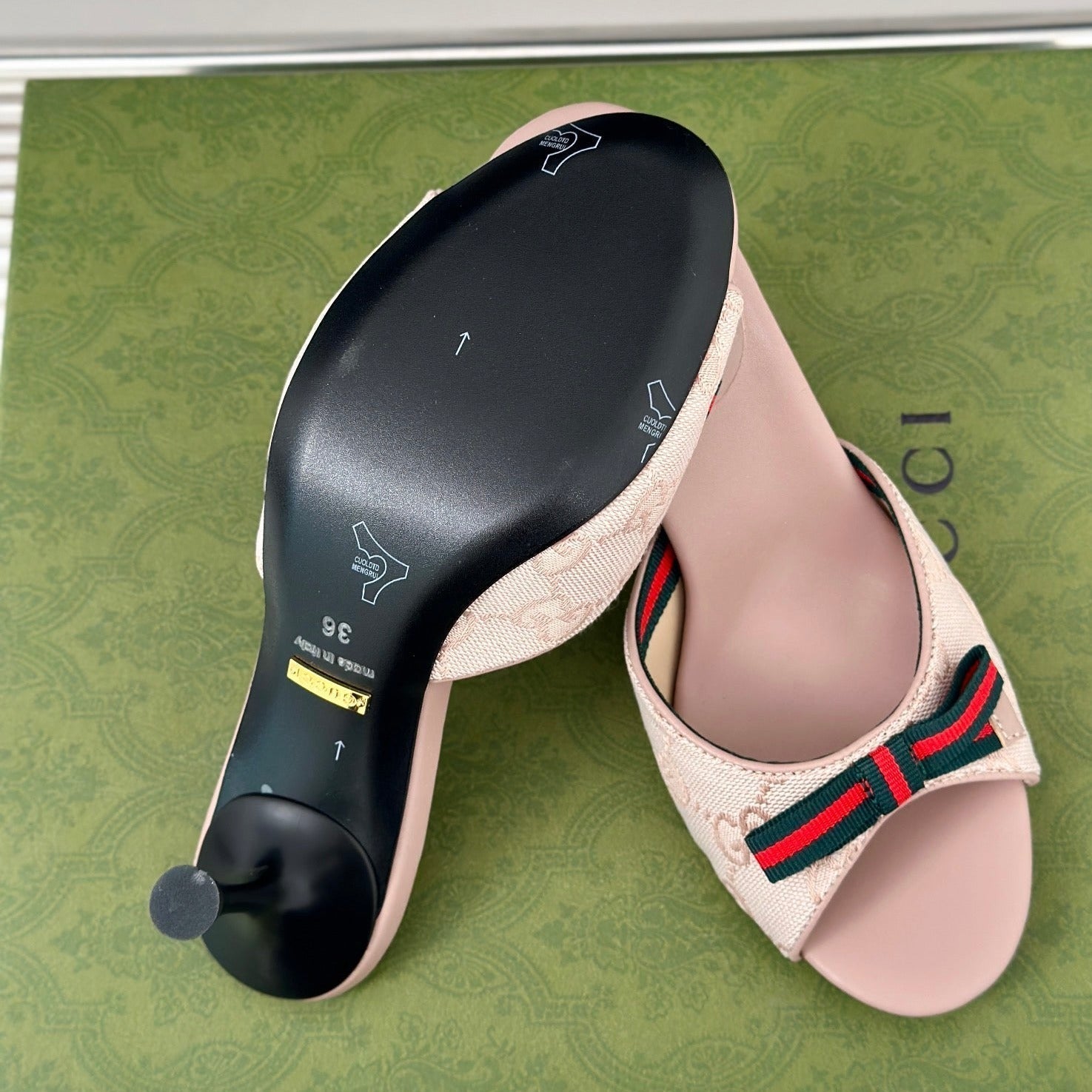 GUCCI Vintage High Heel Slippers Pink Blush
