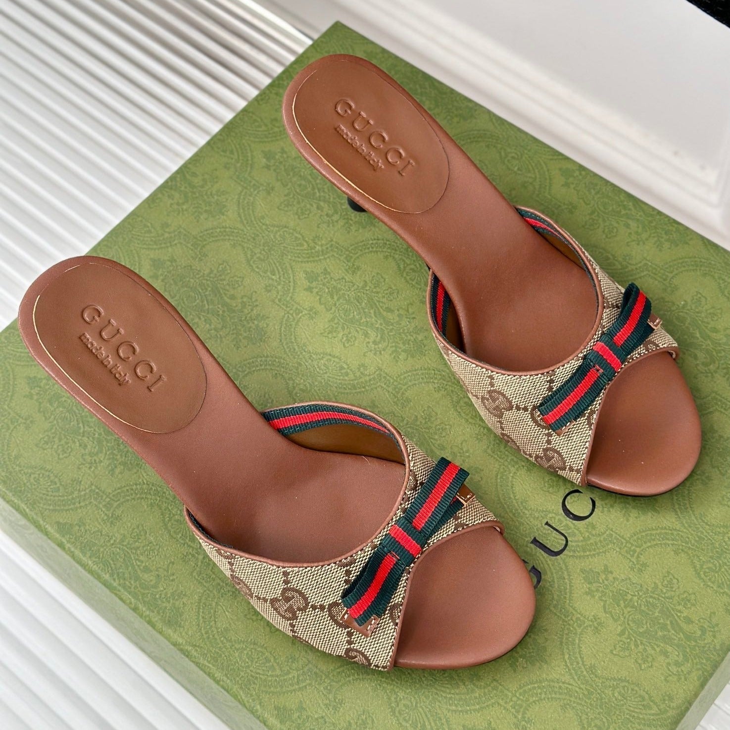 GUCCI Vintage High Heel Slippers Brown