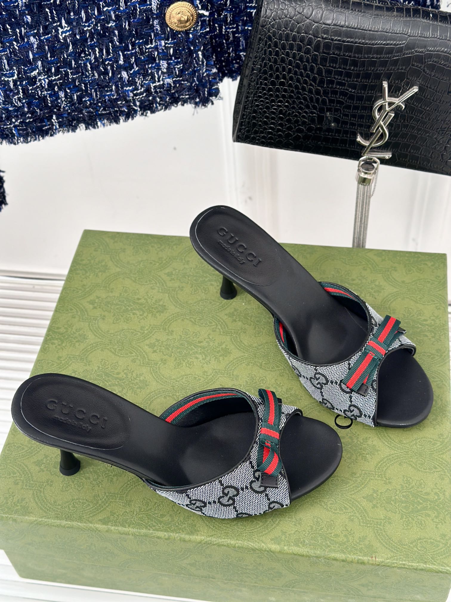 GUCCI Vintage High Heel Slippers Black