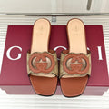 GUCCI SLIDE SANDALS IN BURNT BROWN AND LIGHT BEIGE CALFSKIN