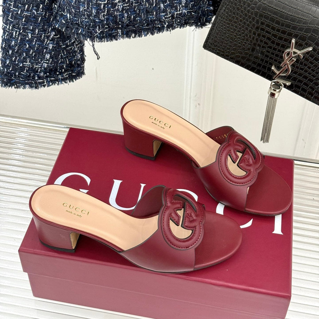 GUCCI MID-HEEL MULE IN RED CALFSKIN