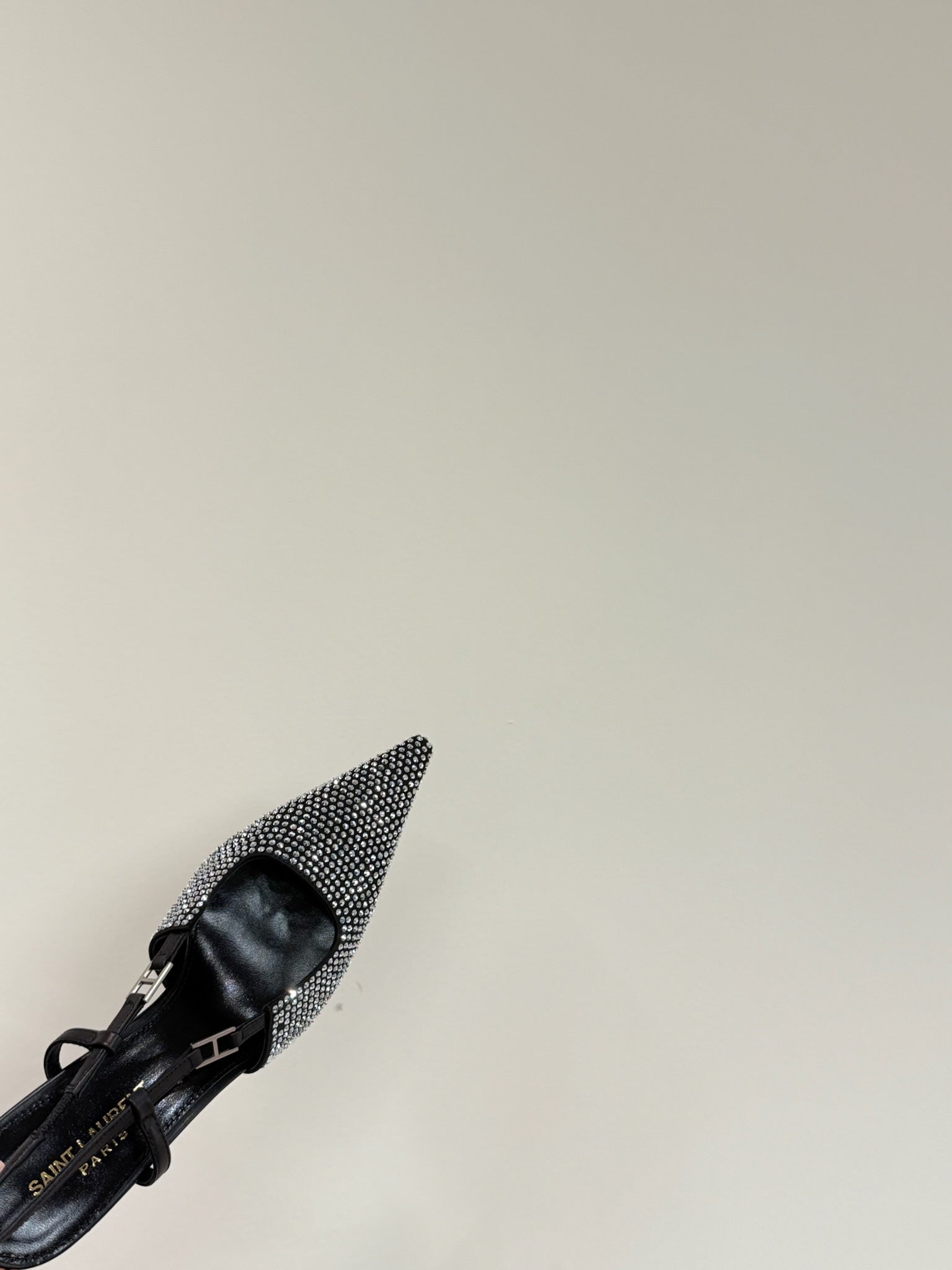 LOUIS VUITTON HIGH SLINGBACKS POINTED-TOE IN BLACK LAMBSKIN WITH SILVER CRYSTALS