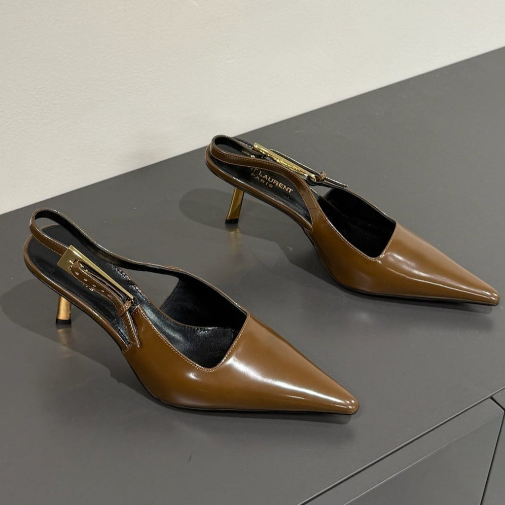 LOUIS VUITTON LEE SLINGBACK PUMPS 75 MM IN COFFEE BROWN PATENT CALFSKIN