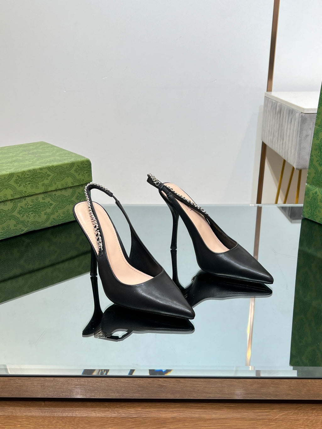 GUCCI SIGNORIA SLINGBACK PUMP BLACK LAMBSKIN