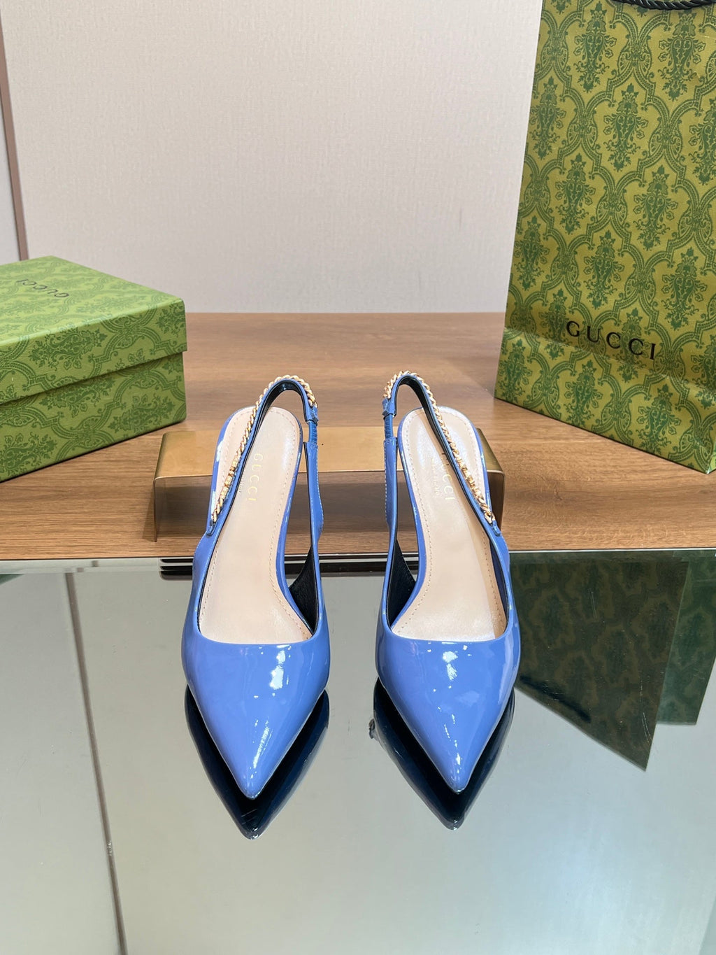 GUCCI SIGNORIA SLINGBACK PUMP SAPPHIRE LAMBSKIN