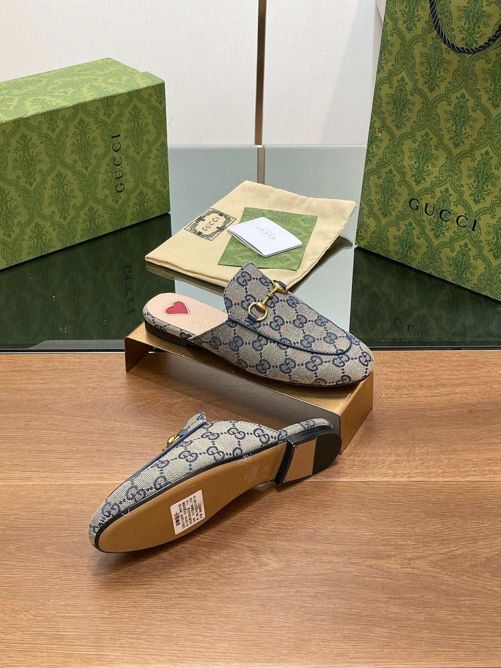GUCCI PRINCETOWN MULES LIGHT GRAY FABRIC