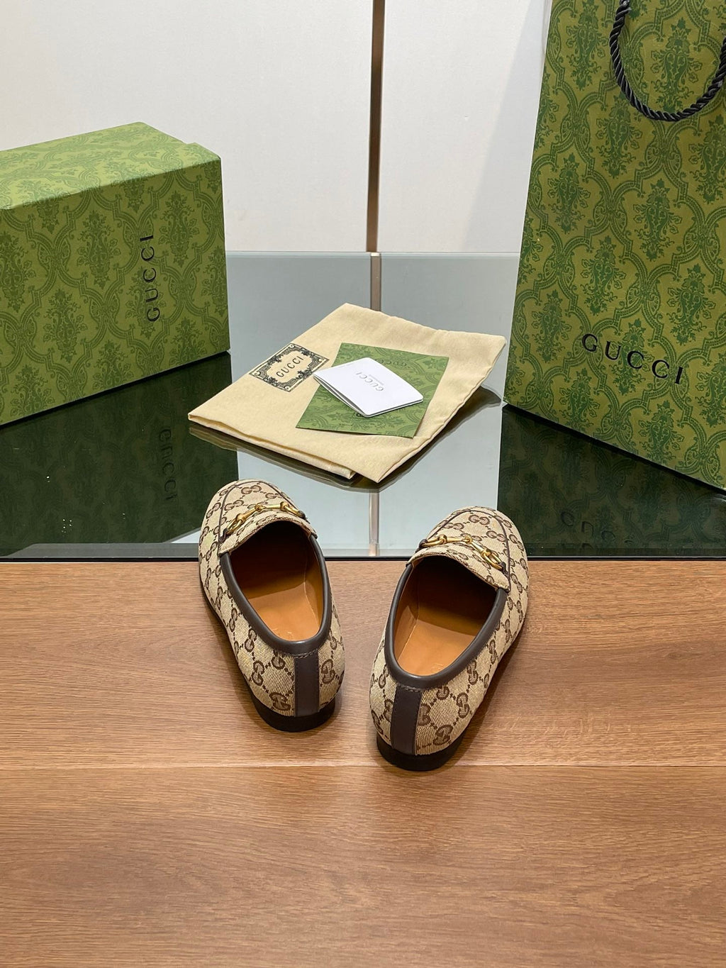 GUCCI JORDAAN LOAFER LIGHT BROWN WOVEN FABRIC
