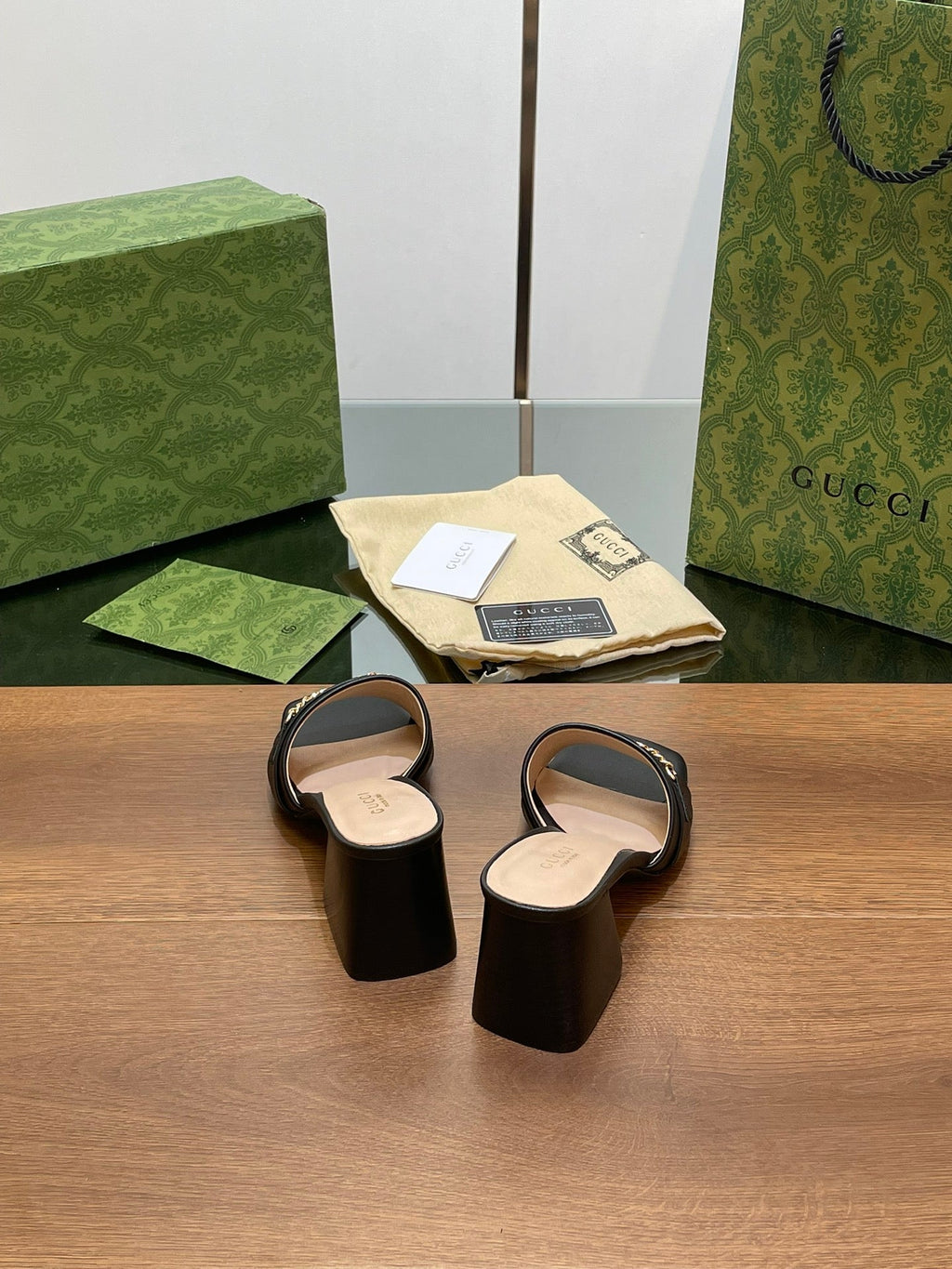 GUCCI SIGNORIA SLIDE SANDAL BLACK DENIM