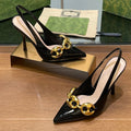 GUCCI HIGH SLINGBACK 10.5 CM IN BLACK GLOSSY CALFSKIN WITH GOLD HARDWARE
