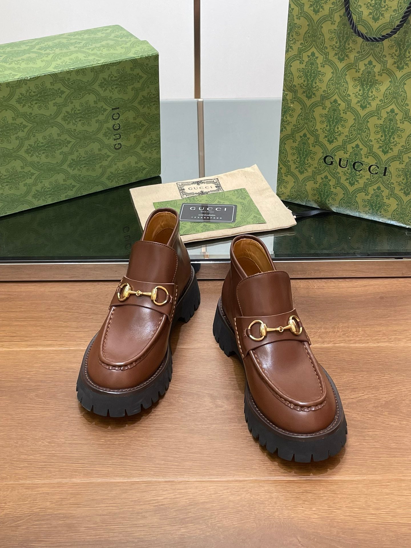 GUCCI HORSEBIT ANKLE BOOTS 4.5CM IN RUSSET BROWN CALFSKIN