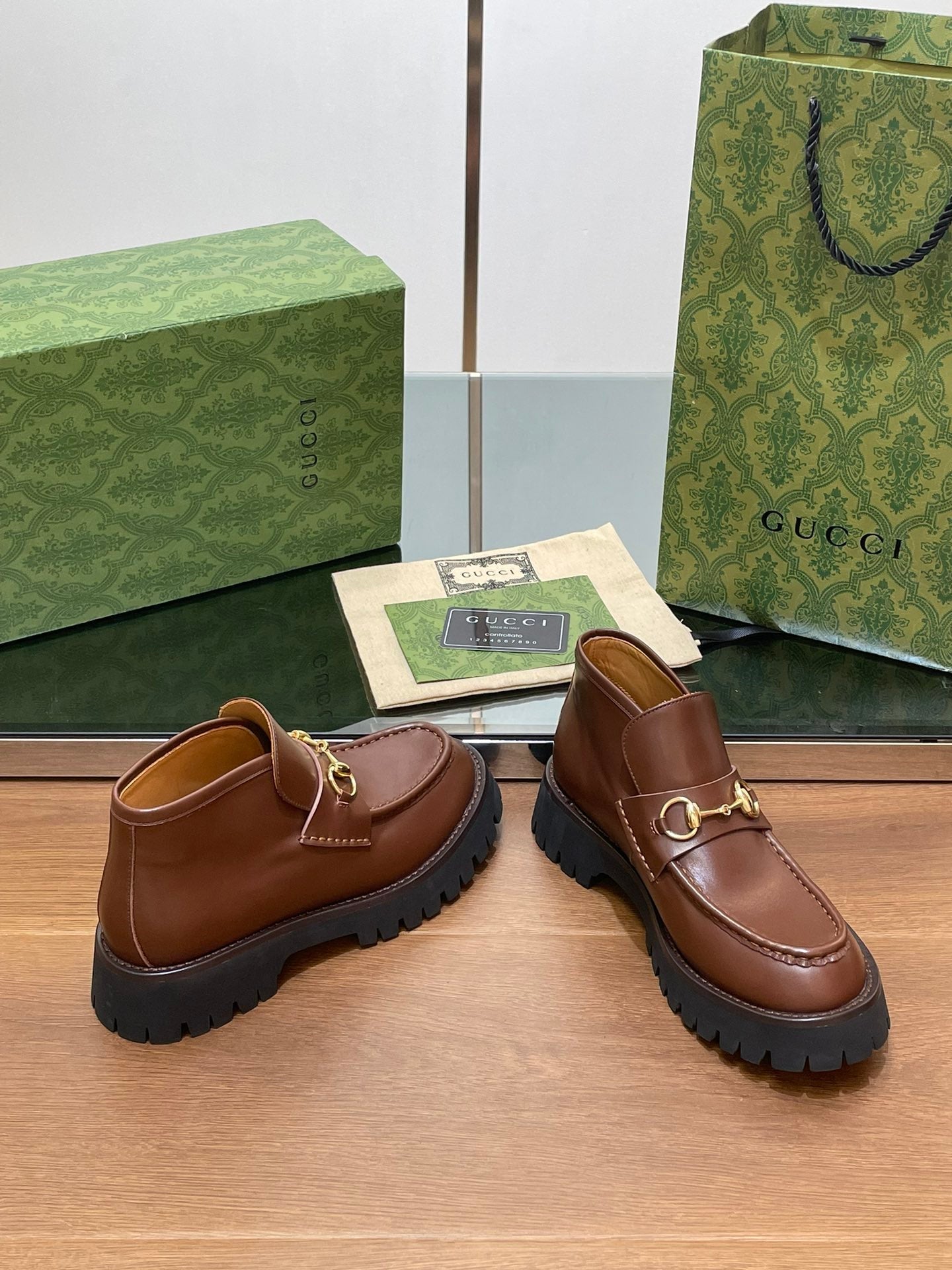 GUCCI HORSEBIT ANKLE BOOTS 4.5CM IN RUSSET BROWN CALFSKIN