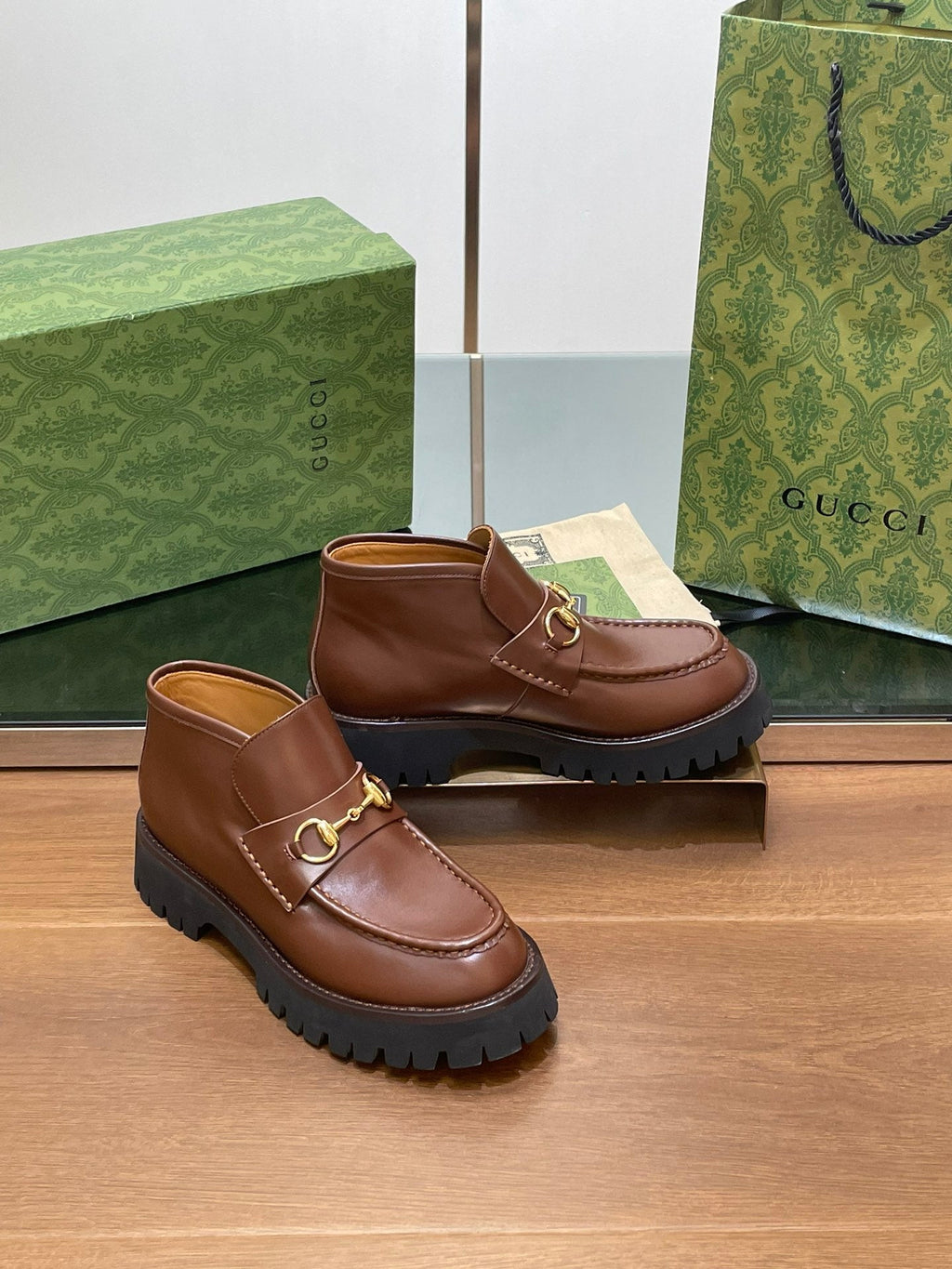 GUCCI HORSEBIT ANKLE BOOTS 4.5CM IN RUSSET BROWN CALFSKIN
