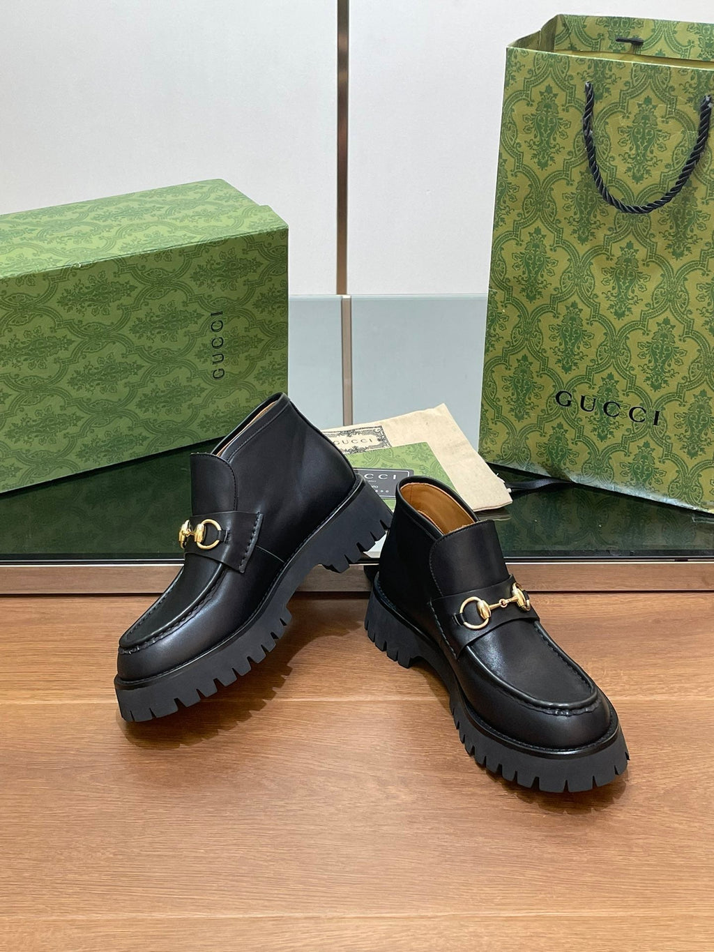 GUCCI HORSEBIT ANKLE BOOTS 4.5CM IN BLACK CALFSKIN